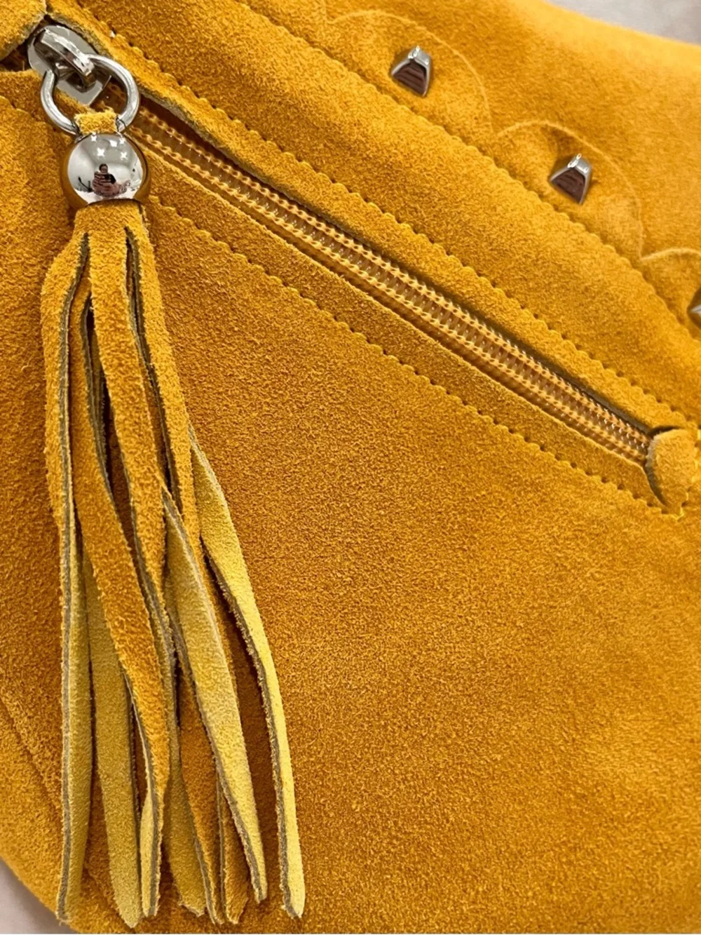 The Find Camel Suede Studded Shoulder Bag NWOT - Picture 4 of 12